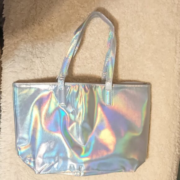 NWOT ~Chi for Ultra Beauty Silver Rainbow Chromatic Iridescent Shoulder Tote Bag - Picture 1 of 6